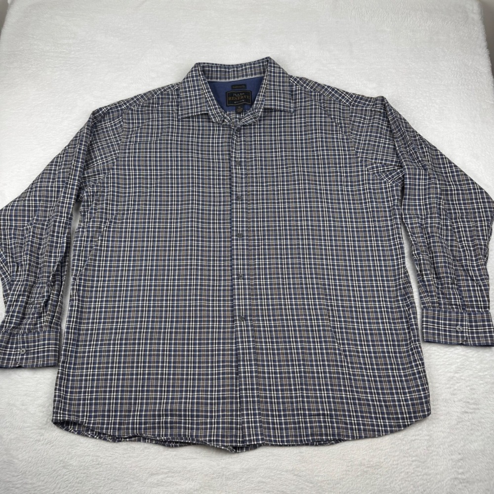 Jos. A. Bank Reserve Cashmere Blend Button Down Shirt Mens XL Blue Plaid Cotton